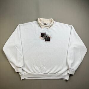 Vintage Flower Sweatshirt Mens Large White Grandma Heart Day Breeze Collared 90s